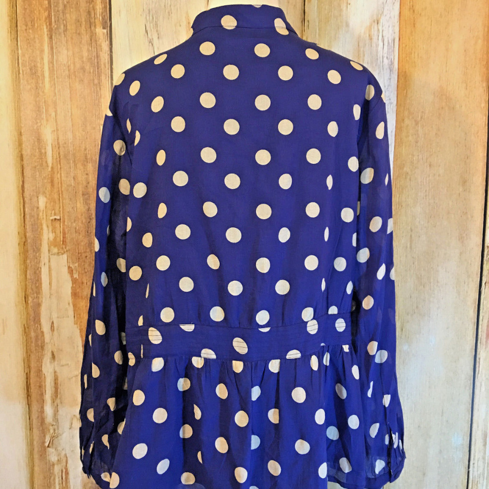 eShakti Custom Blouse Blue & White Dot Ruffle 1X - Picture 4 of 4